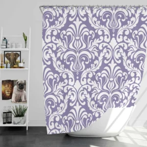 White Vintage Damask In Lavender Shower Curtain