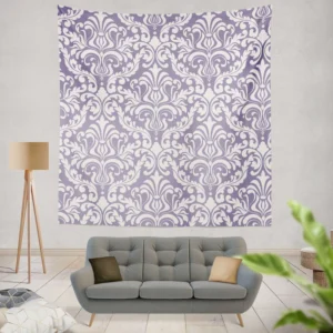 White Vintage Damask In Lavender Wall Tapestry