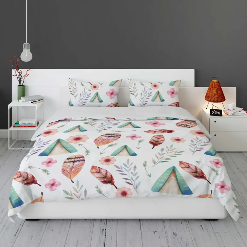 Wigwam Hut With Pink Feathers Bedding Set 1