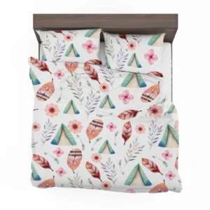 Wigwam Hut With Pink Feathers Bedding Set 2