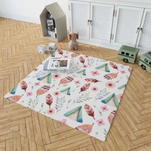 Wigwam Hut With Pink Feathers Rug 1