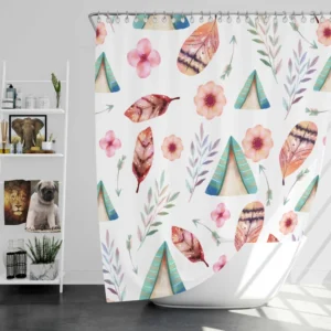 Wigwam Hut With Pink Feathers Shower Curtain