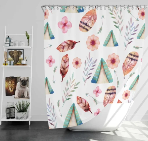 Wigwam Hut With Pink Feathers Shower Curtain