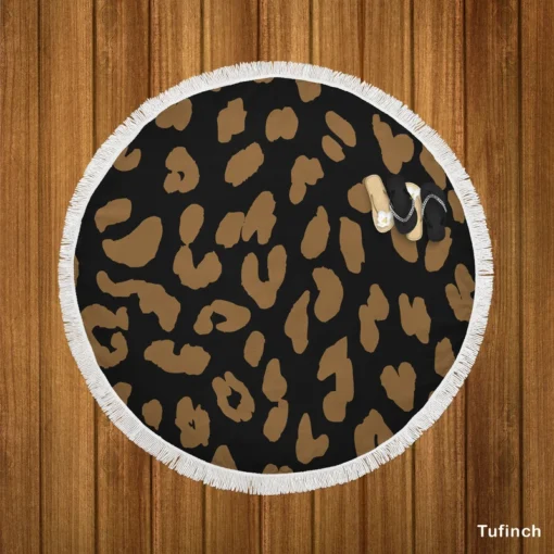 Wild Jaguar Print Pattern Round Beach Towel