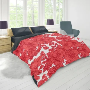 Wild Scarlet Flowers Pattern Duvet Cover 1