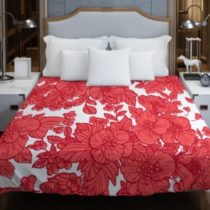 Wild Scarlet Flowers Pattern Duvet Cover