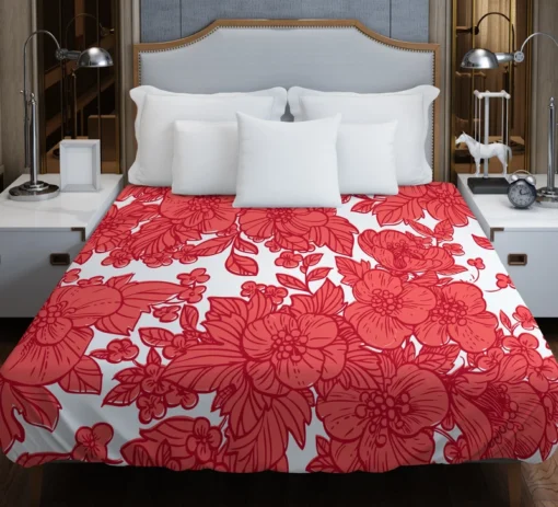 Wild Scarlet Flowers Pattern Duvet Cover