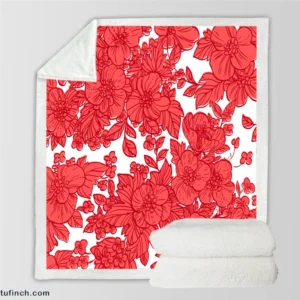 Wild Scarlet Flowers Pattern Sherpa Fleece Blanket