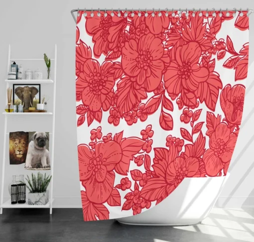 Wild Scarlet Flowers Pattern Shower Curtain