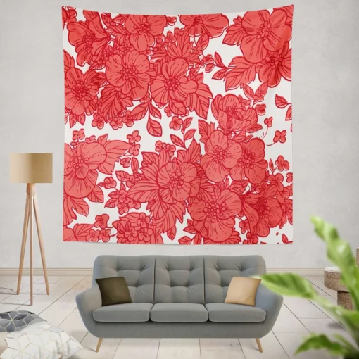 Wild Scarlet Flowers Pattern Wall Tapestry