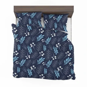 Winter Leaves Berries In Blue Bedding Set 2