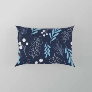 Winter Leaves Berries In Blue Pillow Case