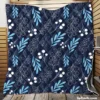 Winter Leaves Berries In Blue Quilt Blanket