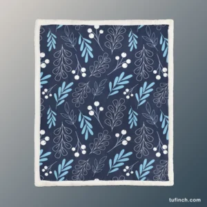 Winter Leaves Berries In Blue Sherpa Fleece Blanket 1