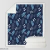 Winter Leaves Berries In Blue Sherpa Fleece Blanket