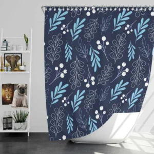 Winter Leaves Berries In Blue Shower Curtain