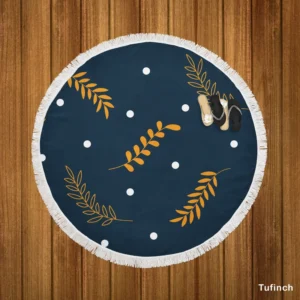 Winter Night Leaves Round Beach Towel