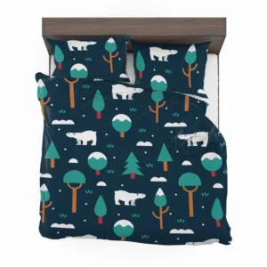 Winter Pattern with Polar Bears and Trees Bedding Set 1