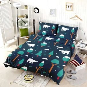 Winter Pattern with Polar Bears and Trees Bedding Set