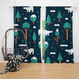 Winter Pattern with Polar Bears and Trees Curtain