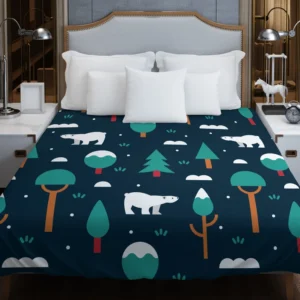 Winter Pattern with Polar Bears and Trees Duvet Cover