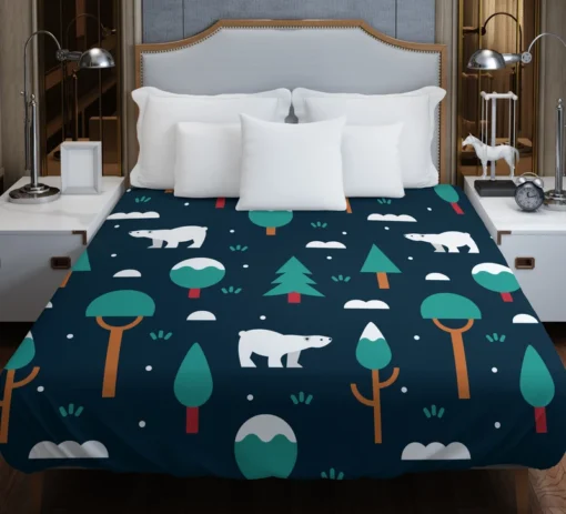 Winter Pattern with Polar Bears and Trees Duvet Cover