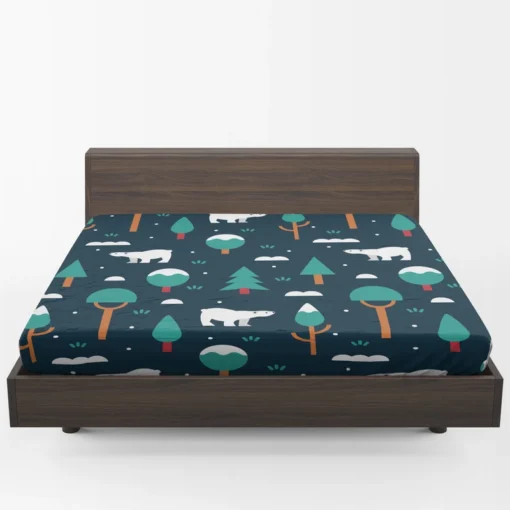 Winter Pattern with Polar Bears and Trees Fitted Sheet 1