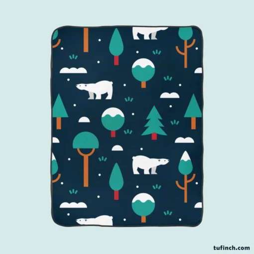 Winter Pattern with Polar Bears and Trees Fleece Blanket 1