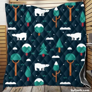 Winter Pattern with Polar Bears and Trees Quilt Blanket