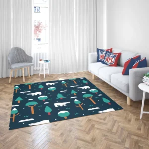 Winter Pattern with Polar Bears and Trees Rug 2