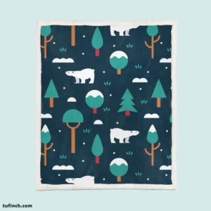 Winter Pattern with Polar Bears and Trees Sherpa Fleece Blanket 1