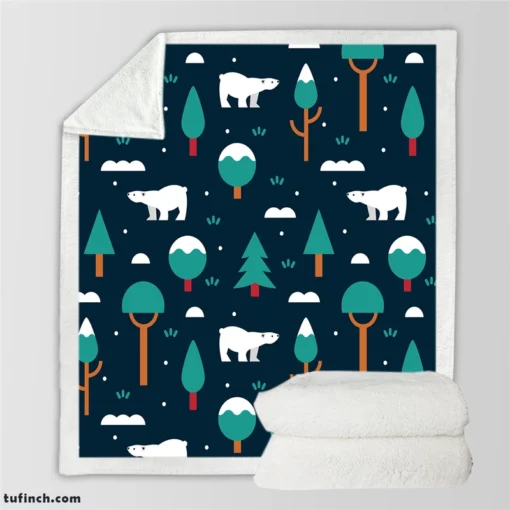 Winter Pattern with Polar Bears and Trees Sherpa Fleece Blanket