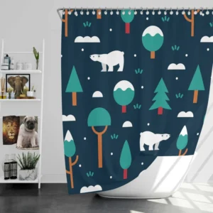 Winter Pattern with Polar Bears and Trees Shower Curtain