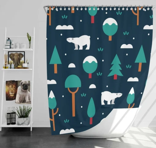 Winter Pattern with Polar Bears and Trees Shower Curtain