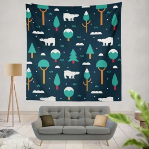 Winter Pattern with Polar Bears and Trees Wall Tapestry