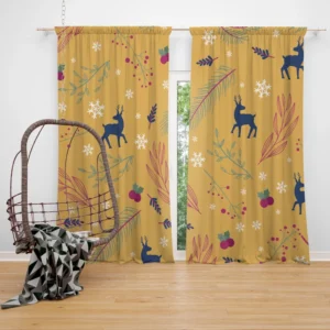 Winter Reindeer Blue Pattern Curtain