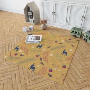 Winter Reindeer Blue Pattern Rug 1