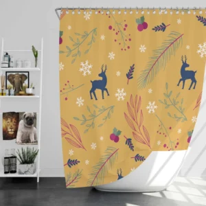 Winter Reindeer Blue Pattern Shower Curtain