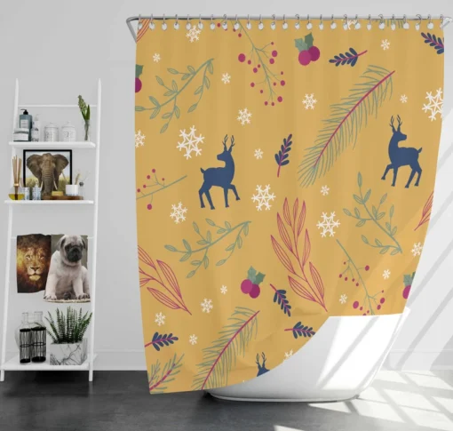 Winter Reindeer Blue Pattern Shower Curtain