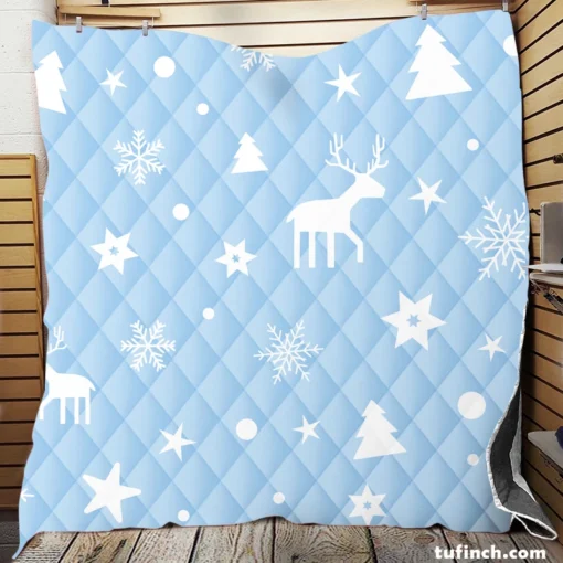 Winter Seasonal Reindeer Pattern Quilt Blanket