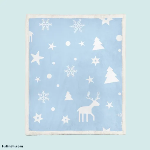 Winter Seasonal Reindeer Pattern Sherpa Fleece Blanket 1