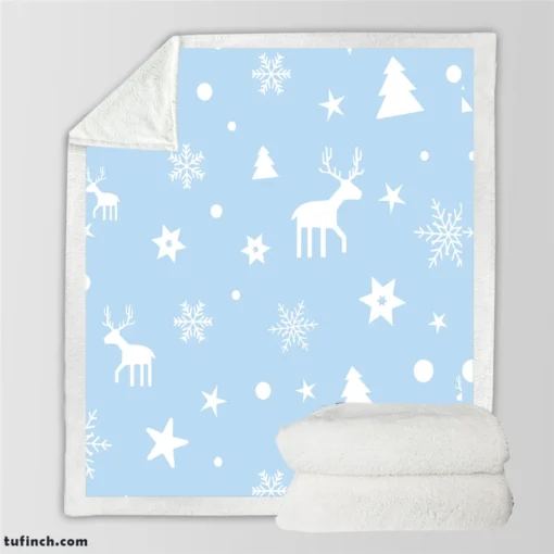 Winter Seasonal Reindeer Pattern Sherpa Fleece Blanket