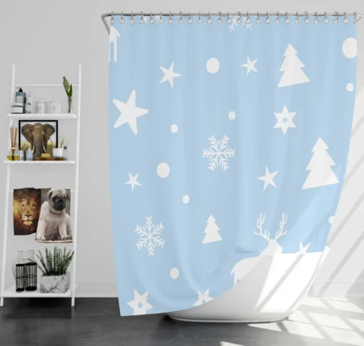 Winter Seasonal Reindeer Pattern Shower Curtain