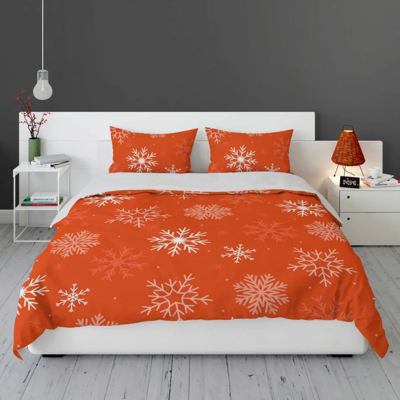 Winter Snowflakes In Orange Background Bedding Set 1