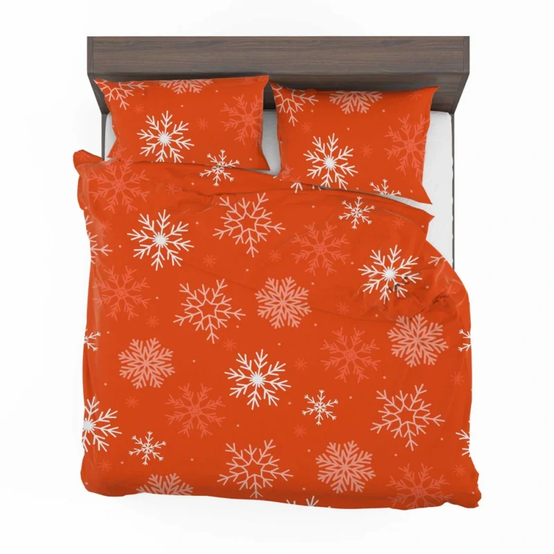 Winter Snowflakes In Orange Background Bedding Set 2