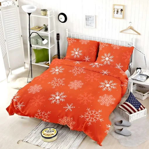 Winter Snowflakes In Orange Background Bedding Set