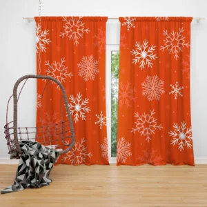 Winter Snowflakes In Orange Background Curtain