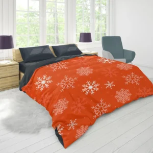 Winter Snowflakes In Orange Background Duvet Cover 1