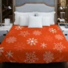 Winter Snowflakes In Orange Background Duvet Cover