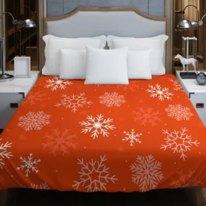 Winter Snowflakes In Orange Background Duvet Cover